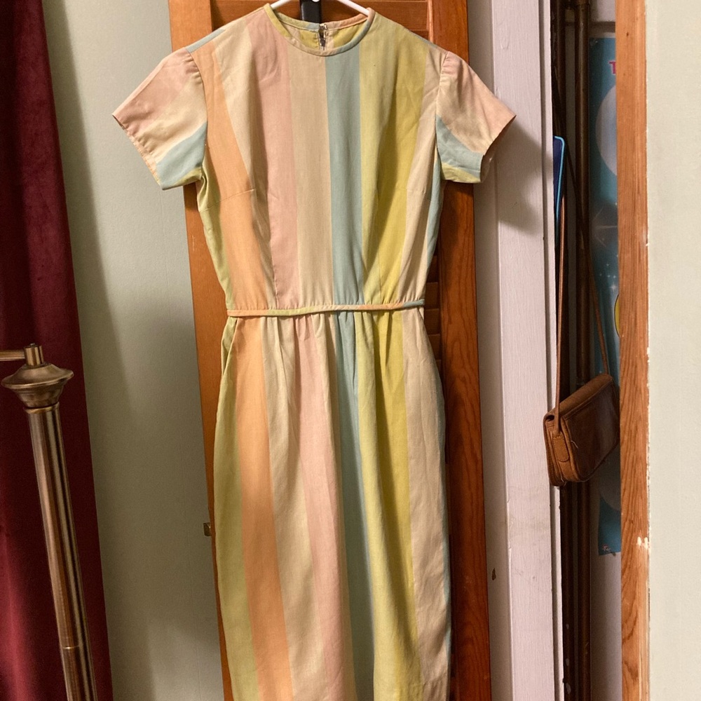 Vintage 1960s 60s XS Striped Cotton Day Dress - Sue Brett Junior Sun Dress